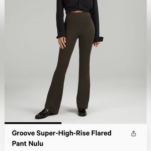 Lululemon Groove Super High Rise Flared Pant Nulu in Dark Olive size 6